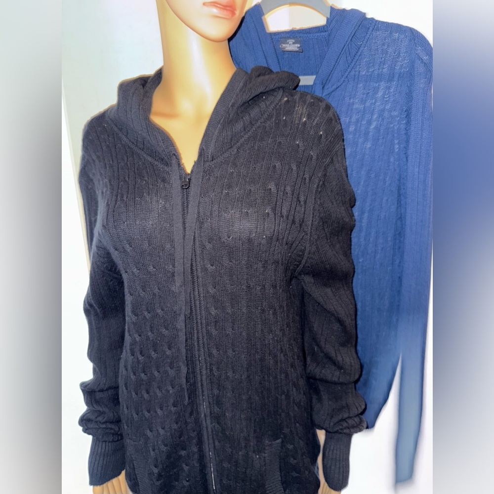 2 hooded, zipper sweaters. Faded Glory Sz. XXL. Royal Blue and black w/pockets.